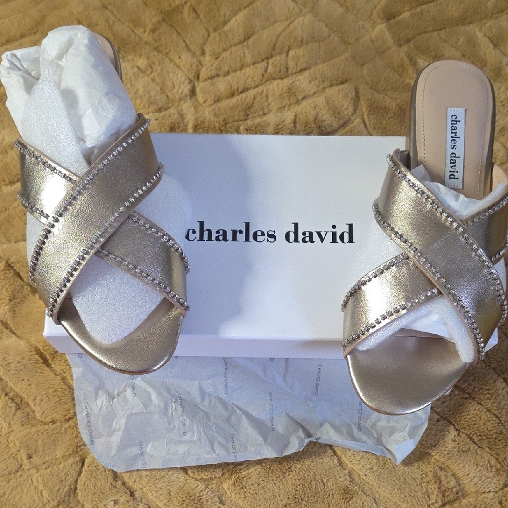 Charles David Metallic Gold Rhinestone Sandals